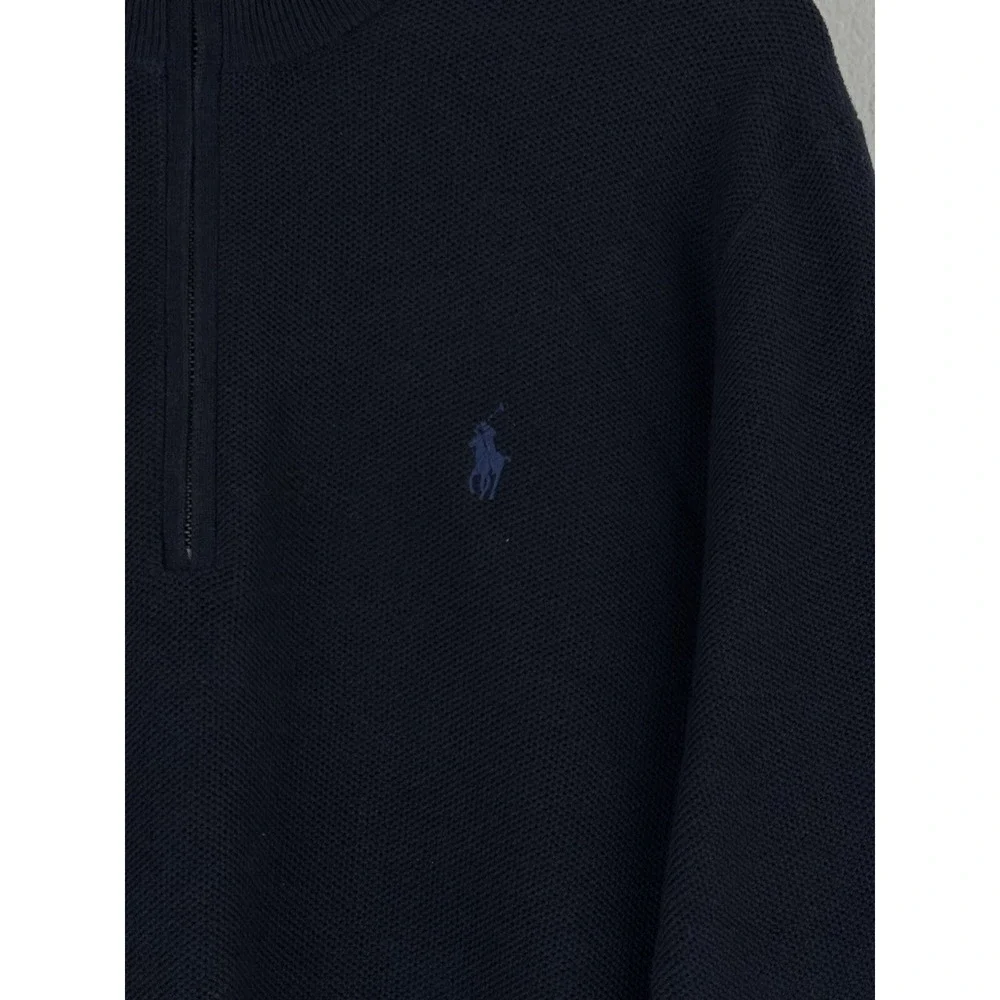 Polo By Ralph Lauren Sweater Pima Cotton Size  L 1/4‎ Zip Blue Preppy Old Money